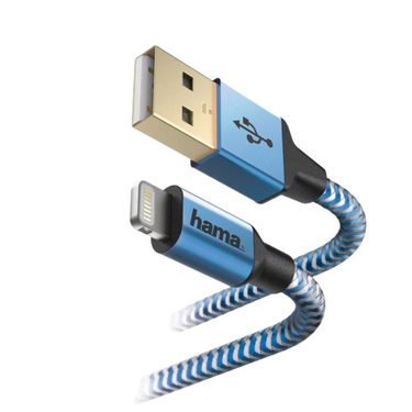 Hama 201561 Reflective Charging Cable USBC  Lightning 1.5 M Nylon Blue