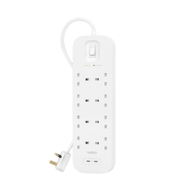 Belkin 8 Outlet Surge Protector 30W, Dual USB-C Ports 2m Cord