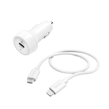 Hama Car Charging Kit Lightning PD 20W with Type-C to Lightning Cable -White