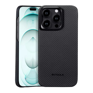 Pitaka Carbon غطاء كامل MagEZ Case Pro 4 لهاتف iPhone 15 Pro، أسود/رمادي Twill 600D