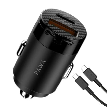 Pawa Supermini Dual Port Car Charger 65W With Braided Type-C To Type-C Cabile - Black