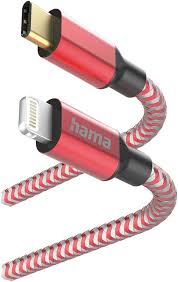 Hama 201562 Reflective Charging Cable USBC  Lightning 1.5 M Nylon Red