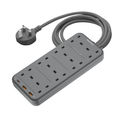 Momax OnePlug 8 Outlet Power Strip With USB - Grey